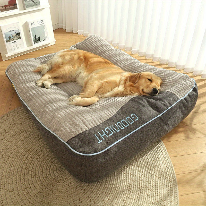 TEMU -like Four-season Large Dog Bed With Removable Cover - Grey & Blue Heavy-duty Kennel Mattress For Golden Retrievers, Medium-large Dogs, Easy