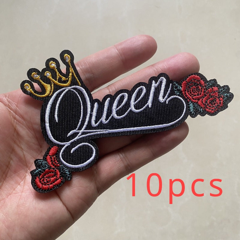 TEMU 10pcs Vibrant Embroidery Patches, High-quality Black With Accents, Decorative Diy Iron-on Decals For Clothing And Bags, Craft Embellishments|