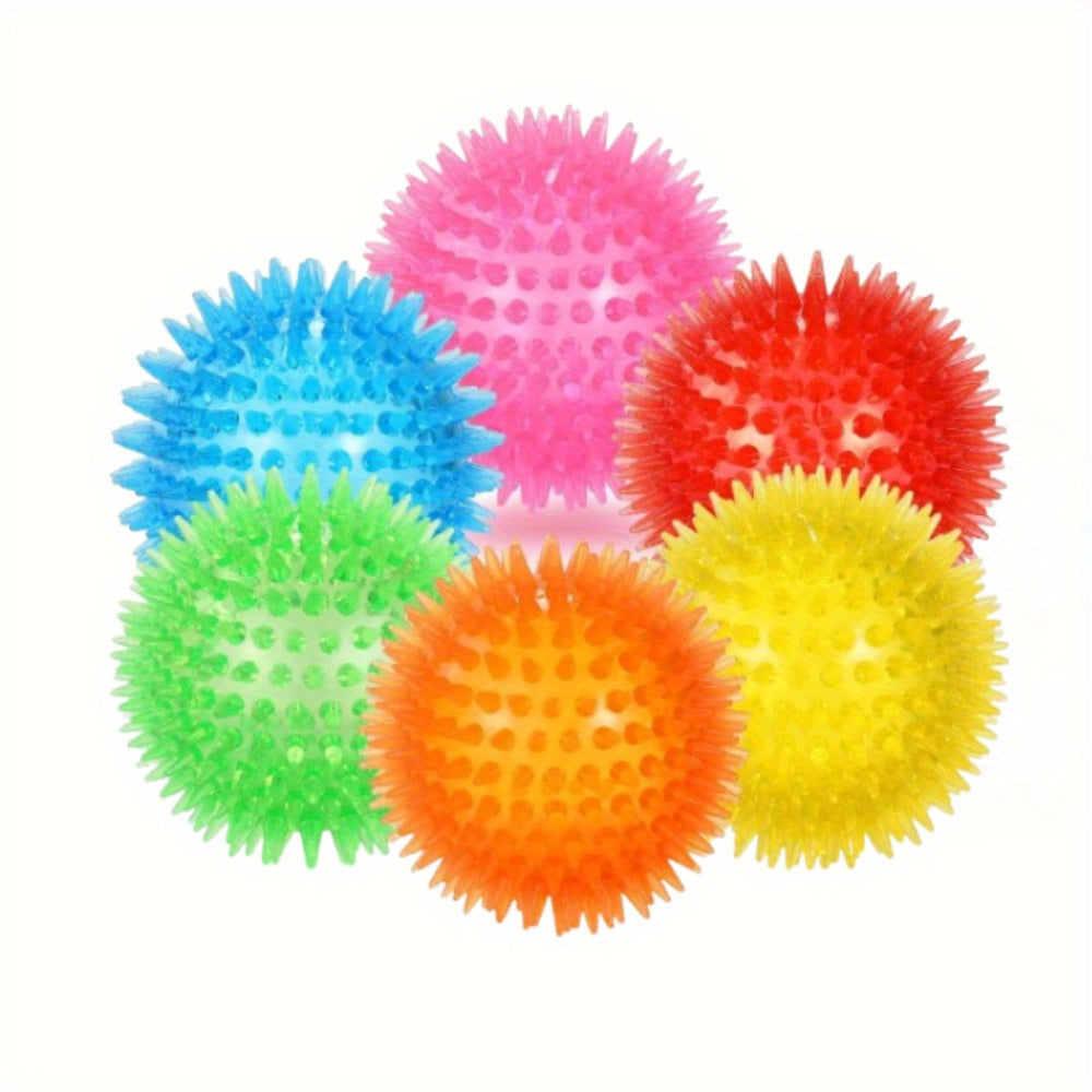 TEMU 6pcs Colorful Squeaky Bouncing Dog Toy Balls - Floating Chew Toys With Spiked Dental , Tpr Material For Teeth Cleaning & Interactive Play,