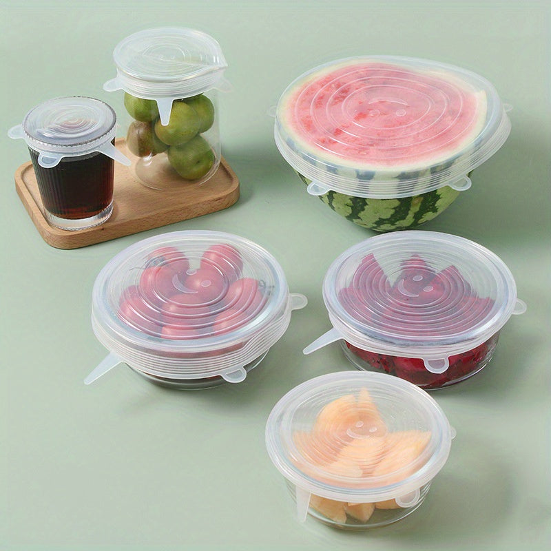 TEMU 6-pack Flexilids Reusable Silicone Stretch-to- Storage Covers, Dishwasher & Freezer Safe, Bpa-free Kitchen Accessories For Bowls & Containers,