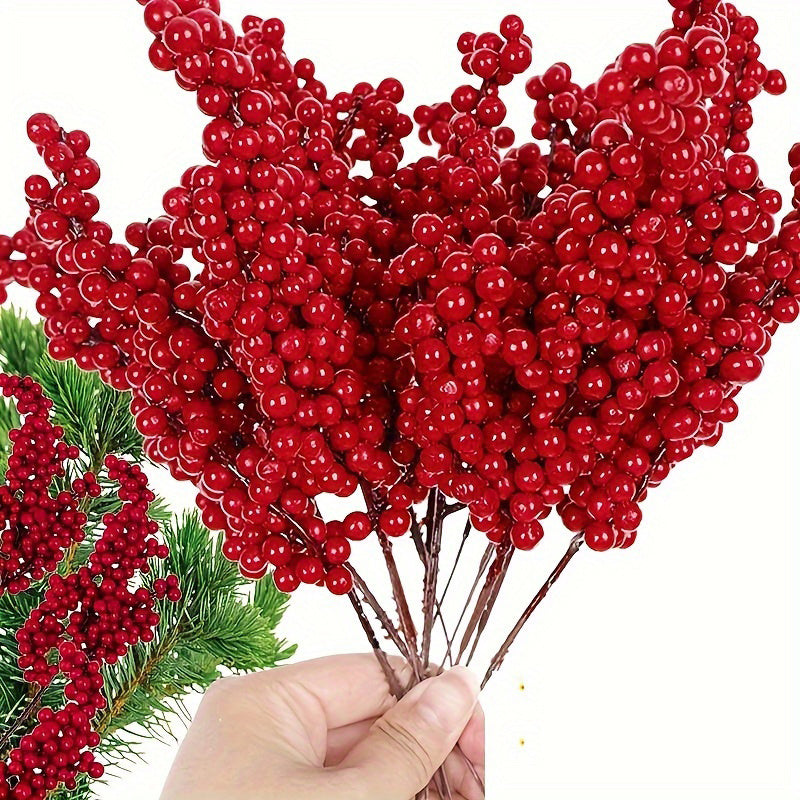 TEMU 10pcs Realistic Stems - Glossy Artificial Berries, No Maintenance Christmas Decorations, Durable Plastic Berry Stems For , Garlands, Table