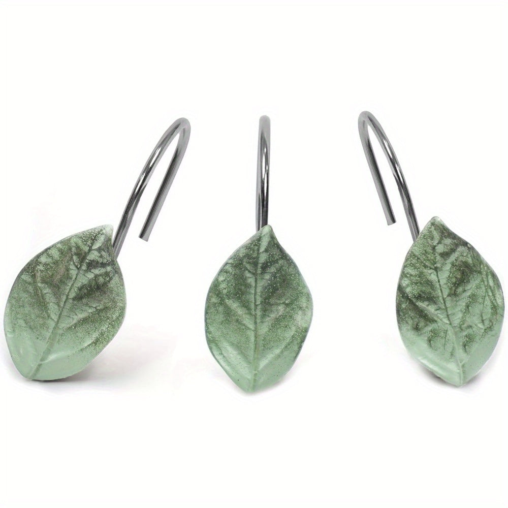 TEMU 12pcs Leaf Shaped Bathroom Curtain Hooks Resin Material, Bathroom Curtain Hooks, Bathroom Accessories Supplies