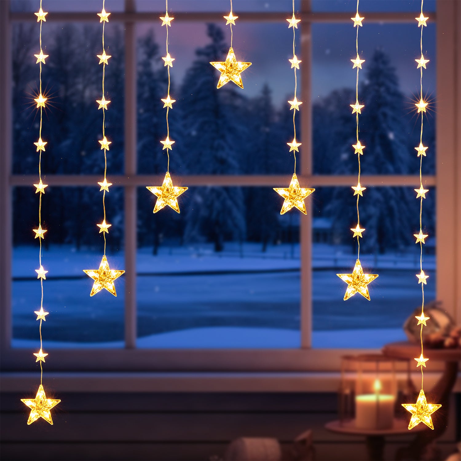 TEMU 1pc 7in1 Quntis Christmas , 74 Led Battery Operated Christmas Curtain , 8 Decoration Hanging Backdrop For ,