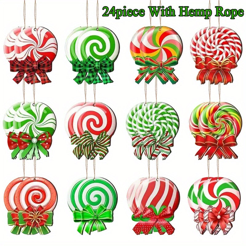 TEMU 24 Piece Ornaments With Hanging Ropes - Wooden Candy-shaped Decorations For Tree, Home, Party, Interior - Festive Colorful Pendant Set For ,