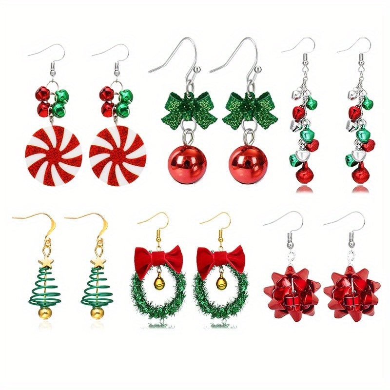 TEMU 6 Pairs Of Christmas Dangle Earrings Set, Bow, Bell, Bulb And Cute Earrings, Adorable Gift For Christmas Eve, Festive Jewelry For Women, Holiday