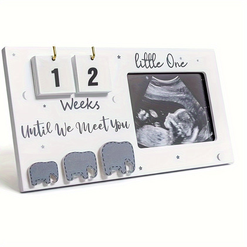 TEMU 1pc Sonogram Picture Frame - Footprint & Picture Display With Countdown Weeks, Gender Reveal & Birth Details, Wall Decor, Pregnancy Announcement