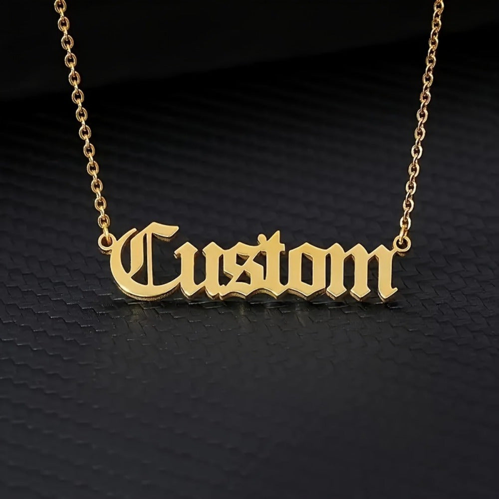 TEMU Personalized Name Necklace - 18k Gold Plated Plated Vintage Style Custom Cursive Letter Pendant, Elegant Jewelry Gift For Women, Durable Chain