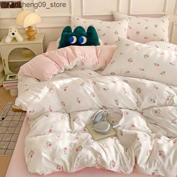 Bedding sets 3-piece cartoon heart-shaped plant floral print set a duvet cover and a pair of cases (no padding) suitable for bedroom L240910