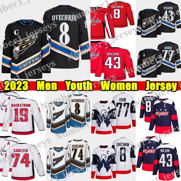 #8 Alexander Ovechkin Reverse Retro hockey jersey #43 Tom Wilson T.J. Oshie Nicklas Backstrom John Carlson Joel Edmundson Max Pacioretty Cha