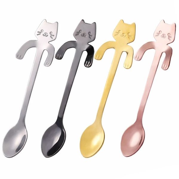 Stainless Steel Coffee Spoon Lovely Cute Cat Shape Teaspoon Dessert Snack Scoop Ice Cream Mini Spoons Tableware Kitchen Tool