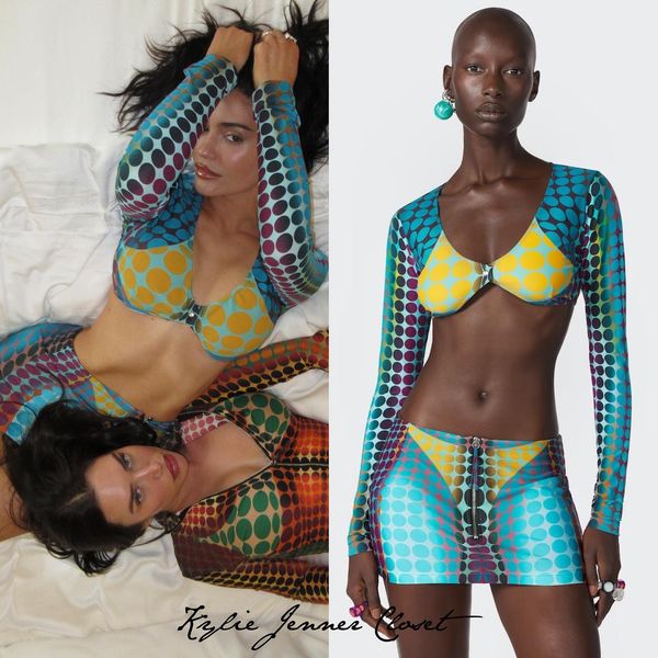 2 pieces Women&#039;s Swimsuit brand fashion Polka Dot Printed Long Sleeve Bodycon Mini Skirt Size S-XL Swimwear