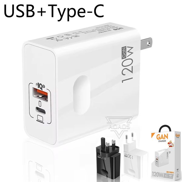 USB+Type-C phone laptop chargers 120W Wall Adapter EU-US-UK Fast Charger adapted for Samsung Iphone Xiaomi