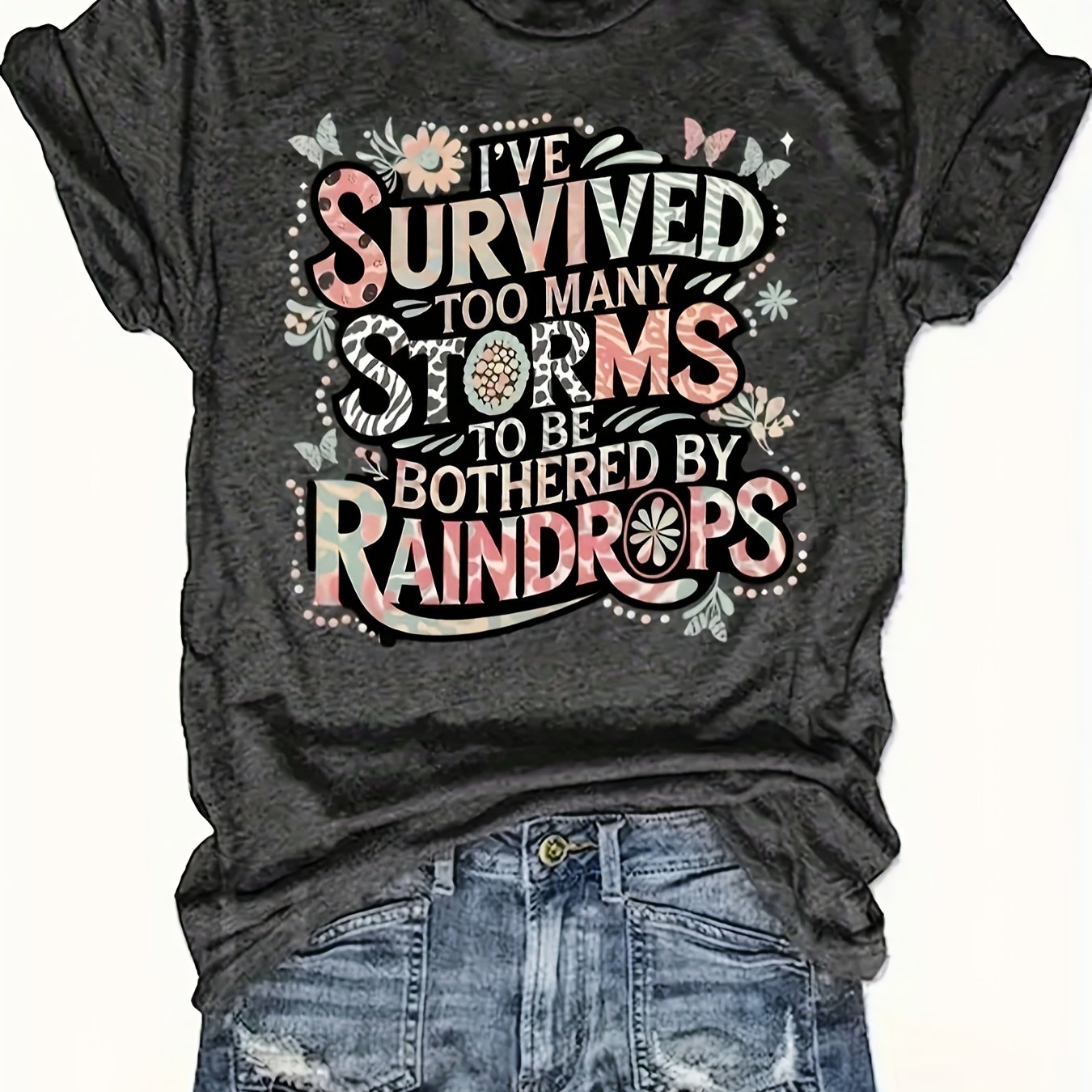 TEMU Plus Size Women's Humorous " Too Many " Print Crew Neck T-shirt - Maroon Casual Tee With Floral & , Medium Stretch, Machine Washable, , Ladies T