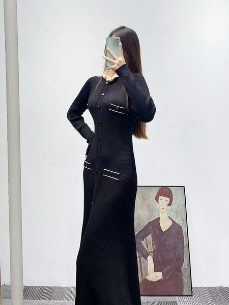New Sandro Wooden Ear Collar Slim Fit Black Knitted Long Skirt