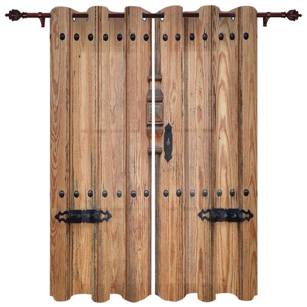 Sheer Curtains Wooden Door Retro Style Window Bedroom Living Room Drapes Kitchen Decoration Blinds 230320