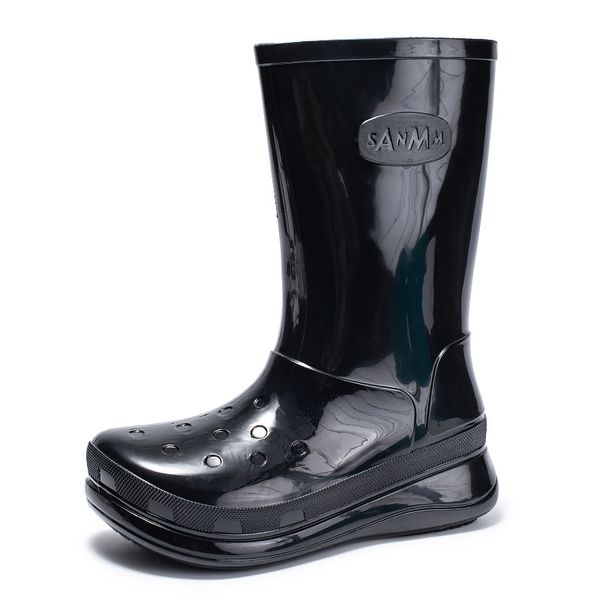 Botas de chuva do meio da panturrilha feminina Botas de borracha de plataforma à prova d'água Garda de moda Galoshes PVC Rain Shoes Puddle F