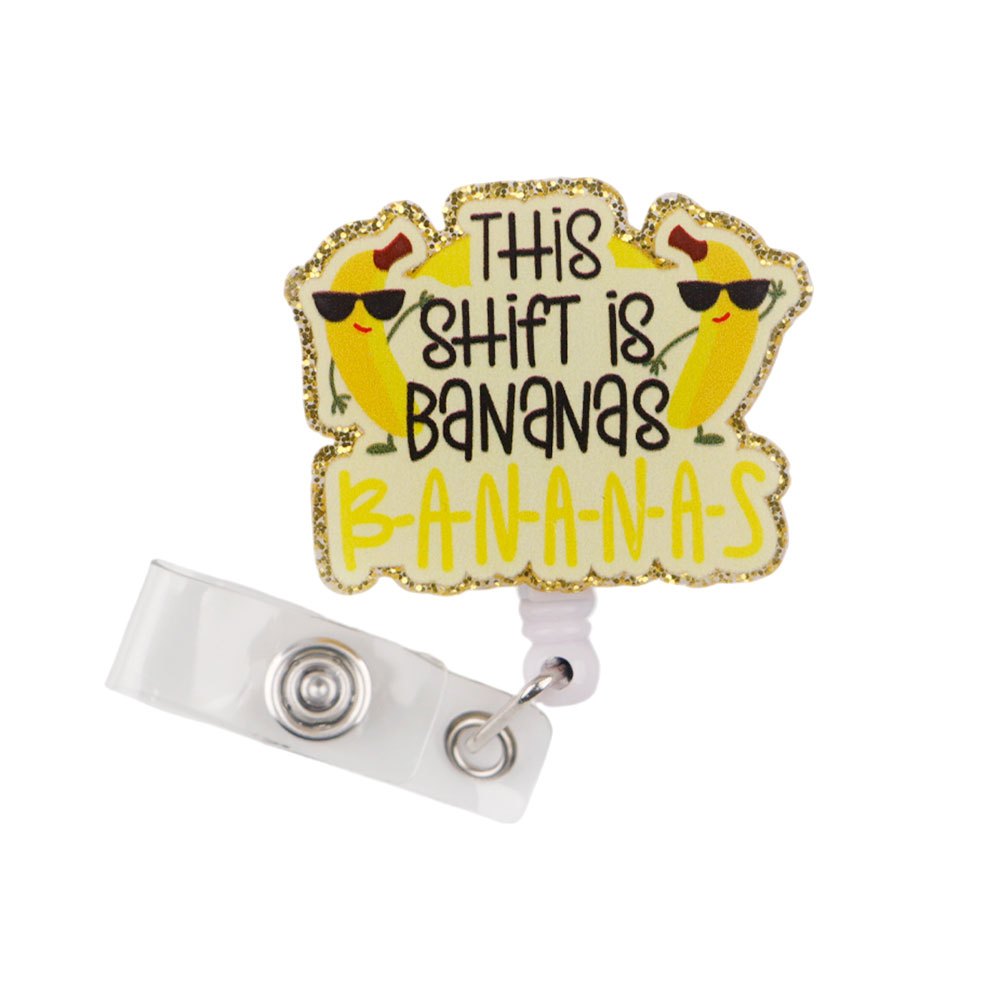 TEMU 2d Flat, 1pc Cute Banana Retractable Id Card Holder - Lanyard With Cartoon Design, Durable Acrylic Badge Reel For Nurses, Office, Hospital,