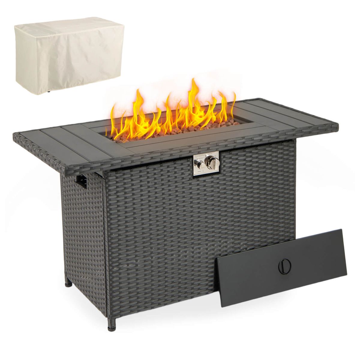 44.5" Propane Fire Pit Table with Metal Slatted Tabletop - Black