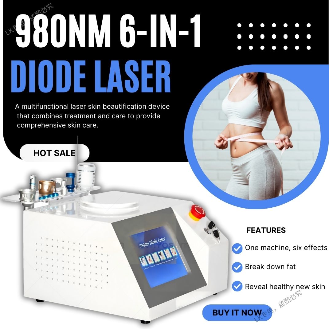 Professional 980nm Diode Laser 6 In 1 Skin Care Machine For Red Vein Removal Nail Fungus Therapy Fat Melting Physiotherapy Wrinkle Reduction Beauty