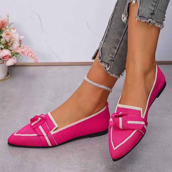 Bow Flats Wen Loafers Shoes Shallow Pointed Toe Casual Knitting Shoes New 2024 Autumn Brand Cozy Walking Dress Femme Zapatos Y241106