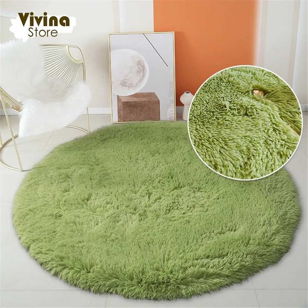 Carpets Round Plush Carpet For Living Room Green Shaggy Rug For Sofa Chair Long Hair Floor Mat Bathroom Decoration Kids Rug Fluffy J241113