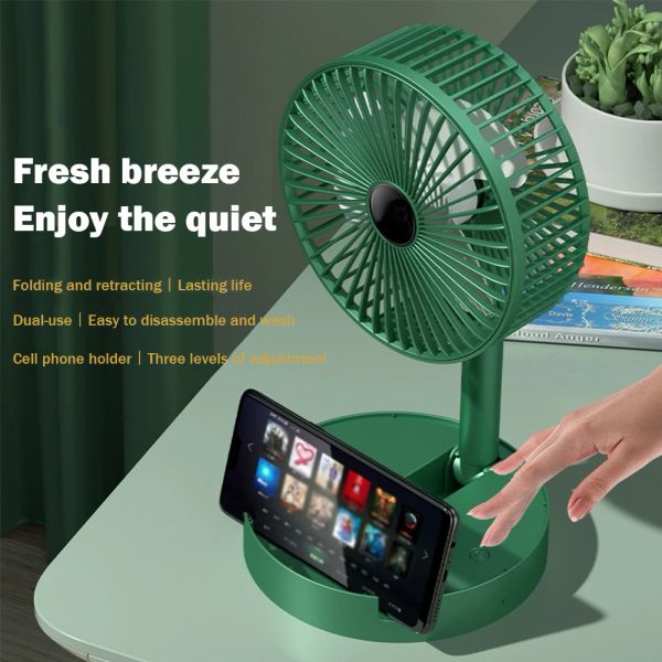 Air Conditioner Cooling Fan Foldable Desktop Electric Fan USB Rechargeable 3 Speed Summer 2000mah Low Noise for Office Bedroom