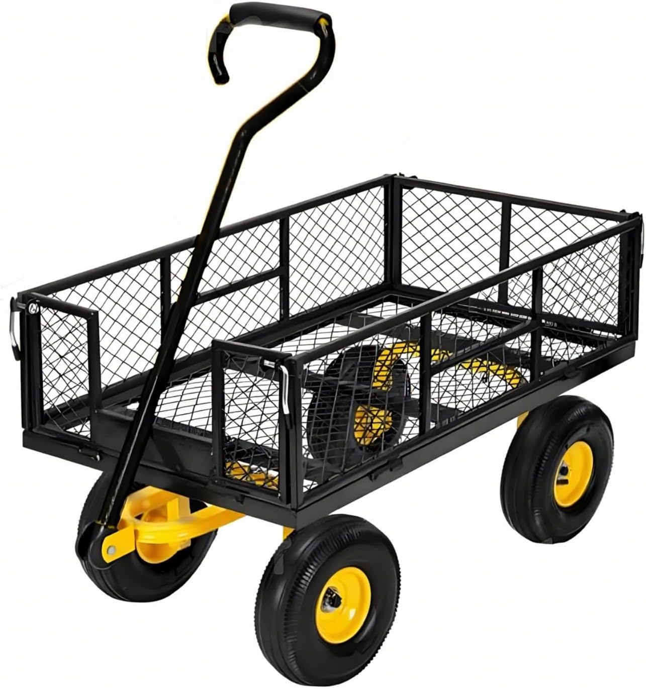 Garvee Garden Wagon 1200 Lbs Load Capacity Heavy-Duty Steel 10-Inch All-Terrain Tires Removable Mesh Panels 180° Rotating Handle Outdoor Use