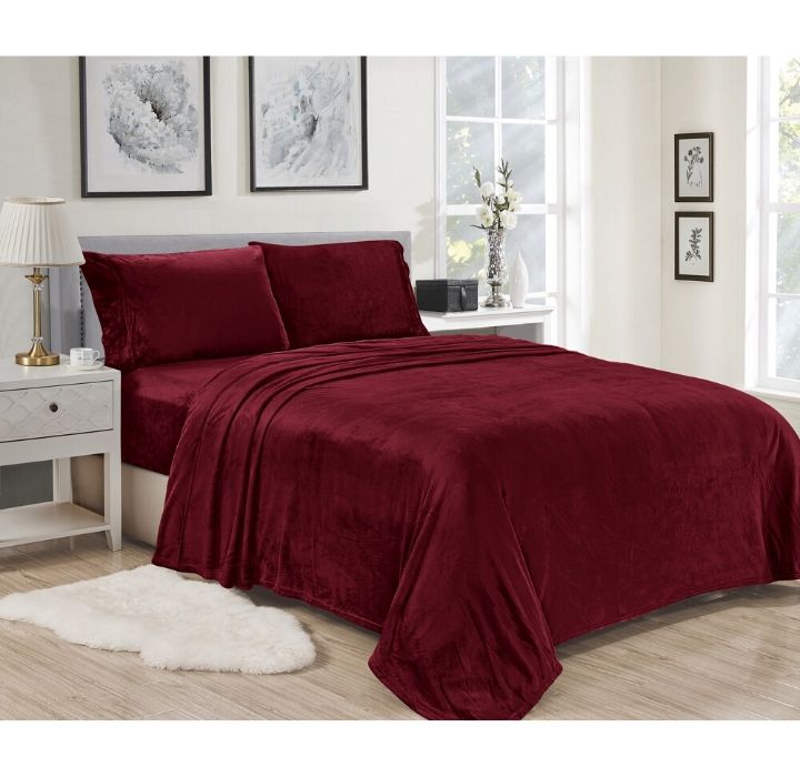 Noble House Lavana Microplush Fitted Sheet/Pillowcase Set - Full - Burgundy