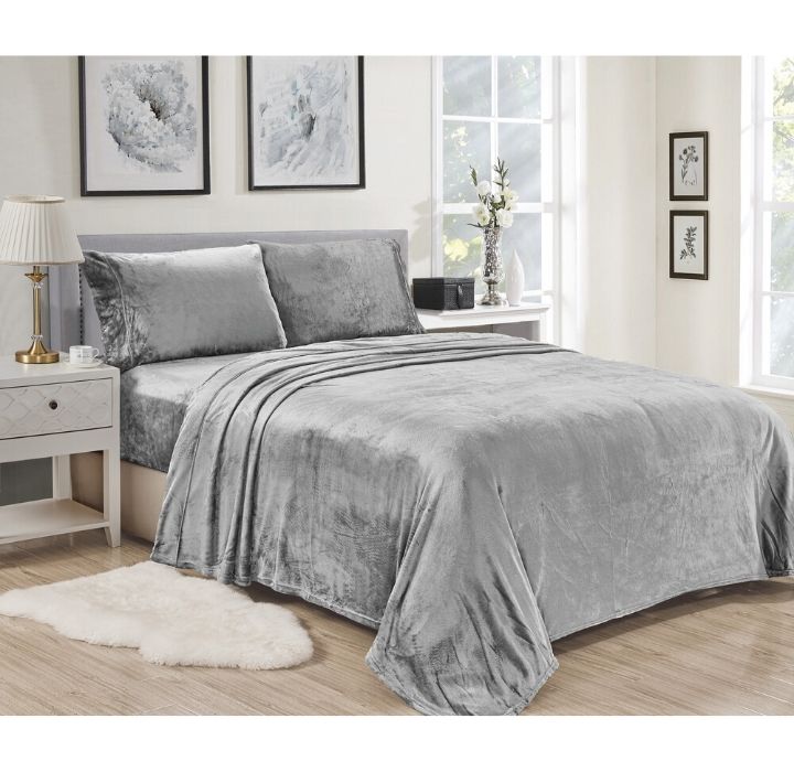 Noble House Lavana Microplush Fitted Sheet/Pillowcase Set - King - Grey