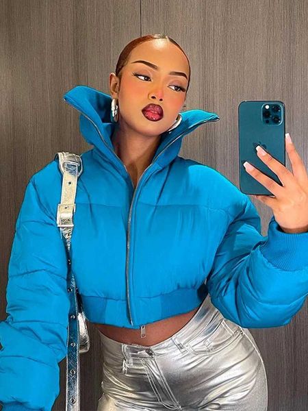 Women&#039;s Down Parkas Strange cat pads bubble puffs Parkas womens winter turtle neck zipper warm short jacket T-shirt fashionable hippie