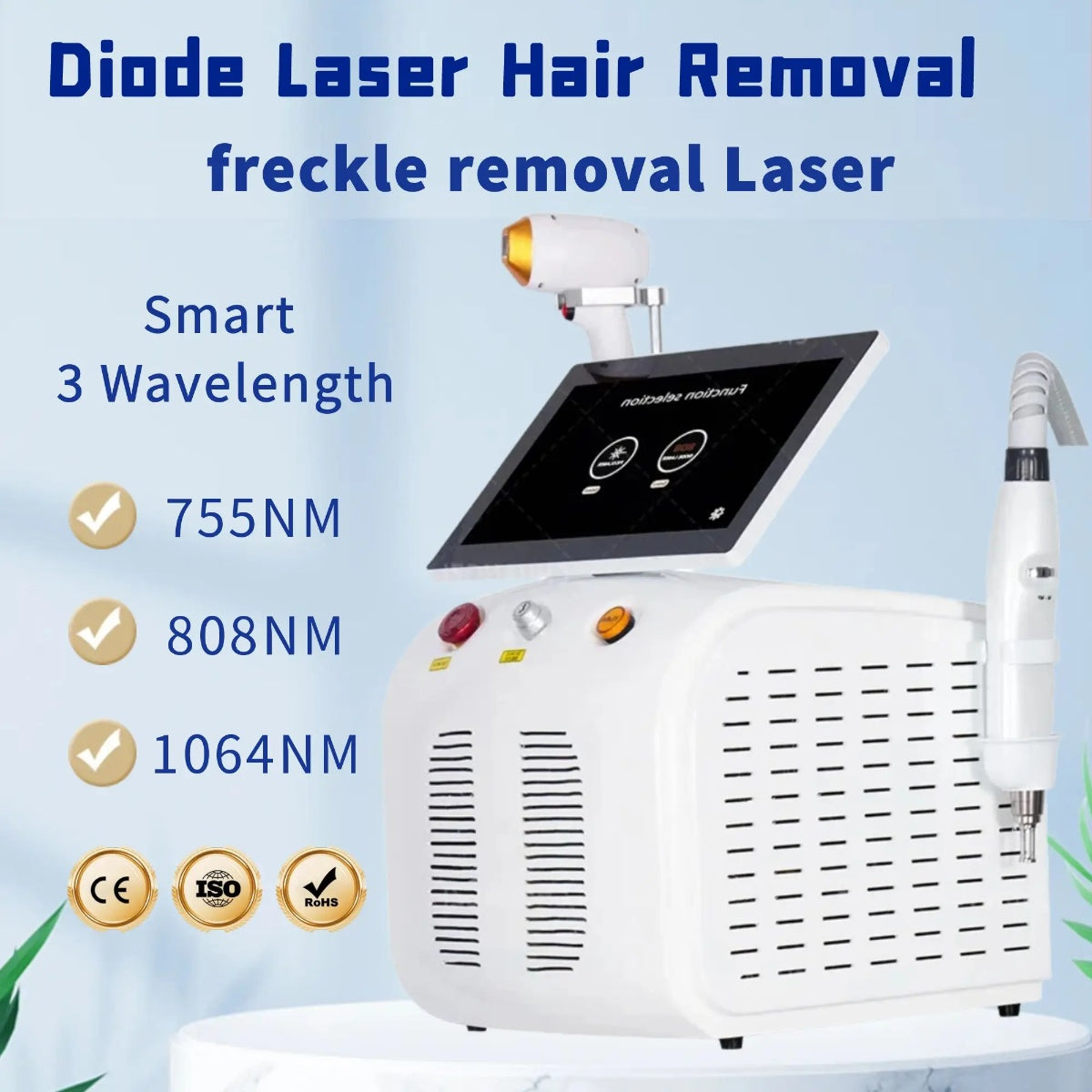 Professional 2 in 1 Portable Diode Laser Hair Removal Machine Cooling Head Painless Laser Epilator Face Body Hair Removal Device