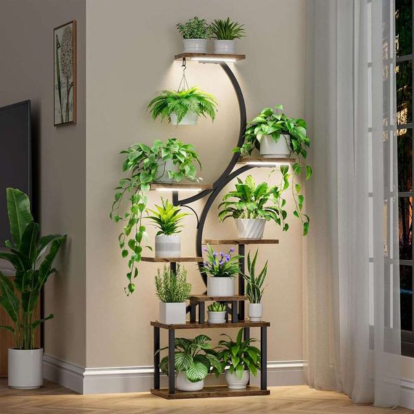 with Grow Lights, 8 Tiered Shelf, 62&quot; Tall Stand for Indoor Plants Multiple, Metal Plant wer