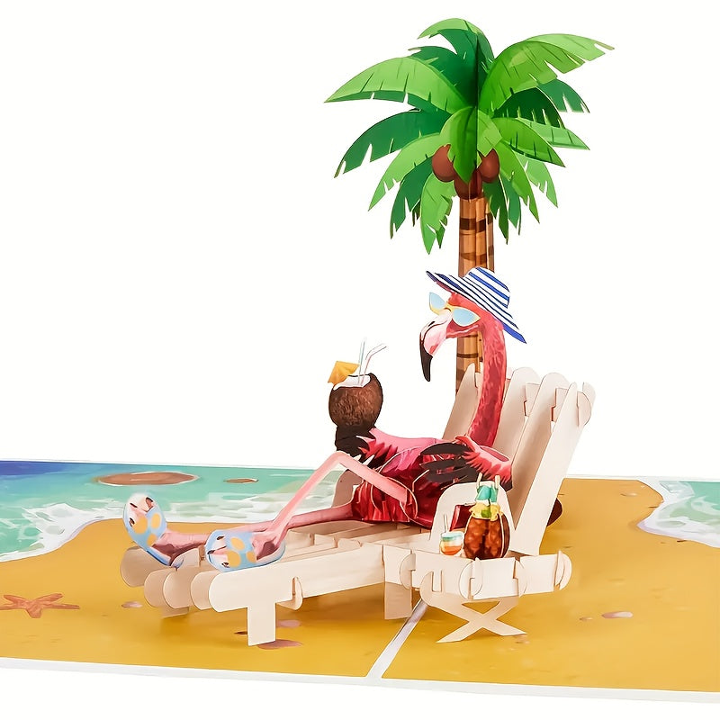 TEMU 1pc Flamingo 3d Pop-up Card With Note & Envelope - Vibrant Tropical , Birthdays, Retirement, & Parties! Paper Material, No Power Needed, Summer