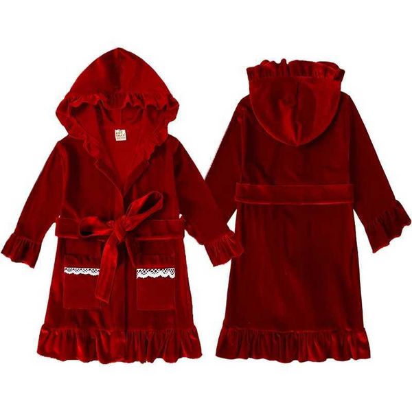 New Arrivals Red Night Gown Pajamas Childrens Clothing Warm Velvet Sleepwear Baby Girls Boys Long Sleeve Kids OutfitsXJ250109