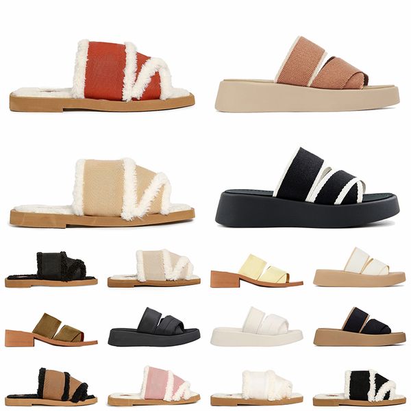 Wholesale Womens Platform Woody Summer Beach Designer Sandals Luxury Canvas Embroidery Wedge Espadrille Slides High Heels Mule Soft Flat Squ