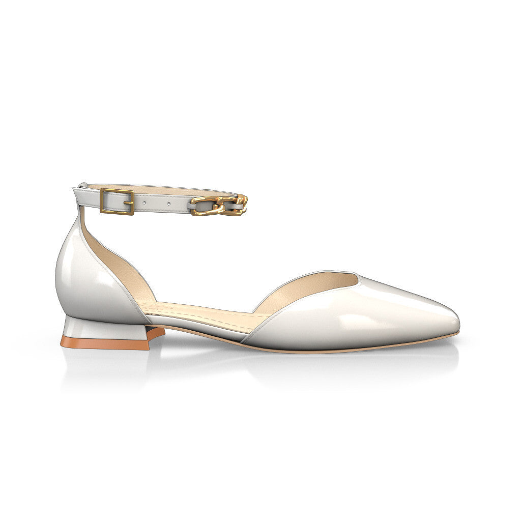 Sandales plates à bout fermé et bride cheville Femme Faites main en Italie en Cuir verni Blanc - Sur Mesure, Petit, Boucles, Boucle - GIROTTI