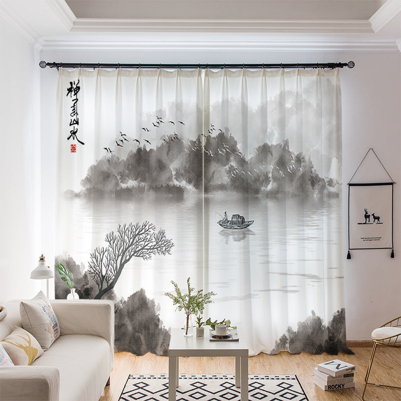 YL-36761 whole house curtain new Chinese style Zen Zen style lotus Buddha hand study tea room living room health blackout window gauze