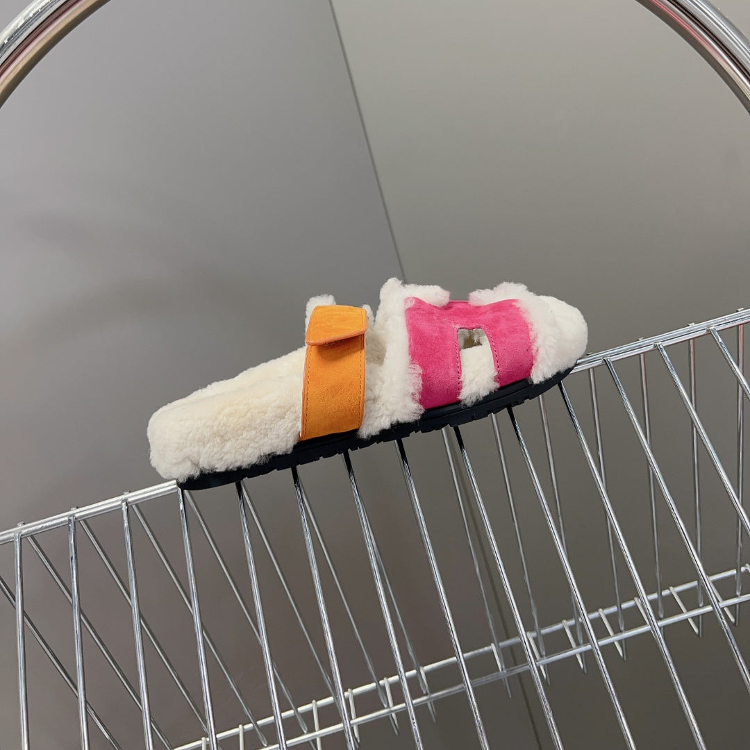 Winter slippers, designer shoes, sandals for men and women, hairy flip flops for women, luxurious and fashionable casual sizes 35-46 with box