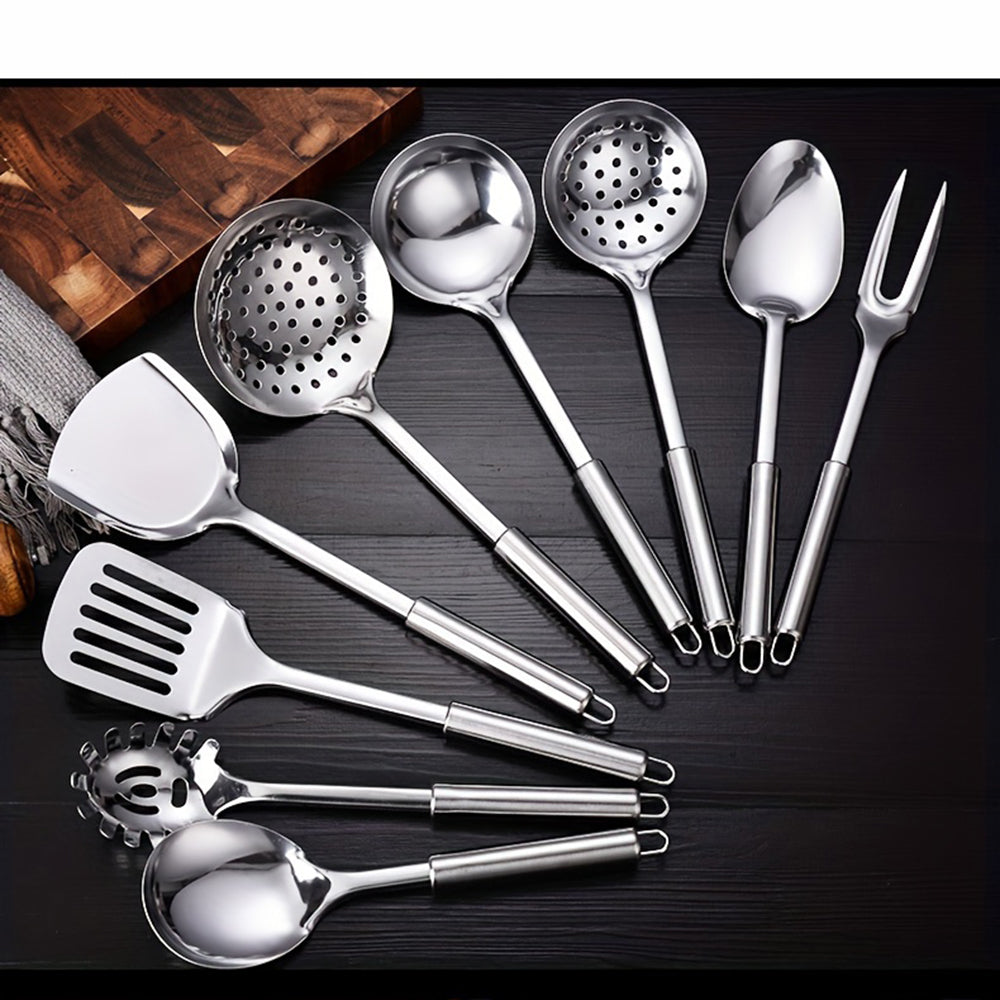 Premium 9pcs Stainless Steel Kitchen Utensil Set-Soup Ladle, Slotted Turner, Pasta Server & More | Durable & Rust-Resistant Cooking Tools