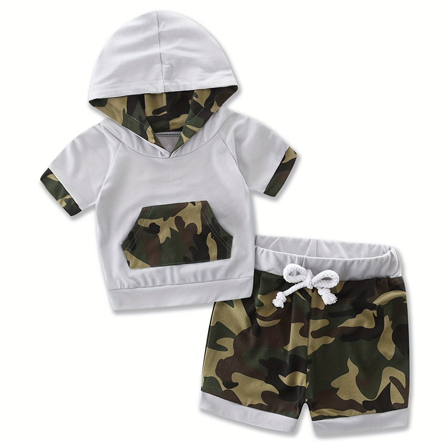 TEMU Summer Baby Boy Short Sleeved Camouflage Hooded Hoodie Two-piece Set