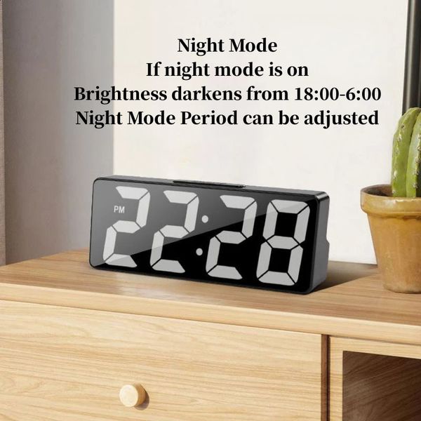 LED Voice Control Digital Alarm Clock Temperature Date 2 Alarm Snooze Night Mode Table Clock 12-24H USB Plug-in On Clock 241216CJ