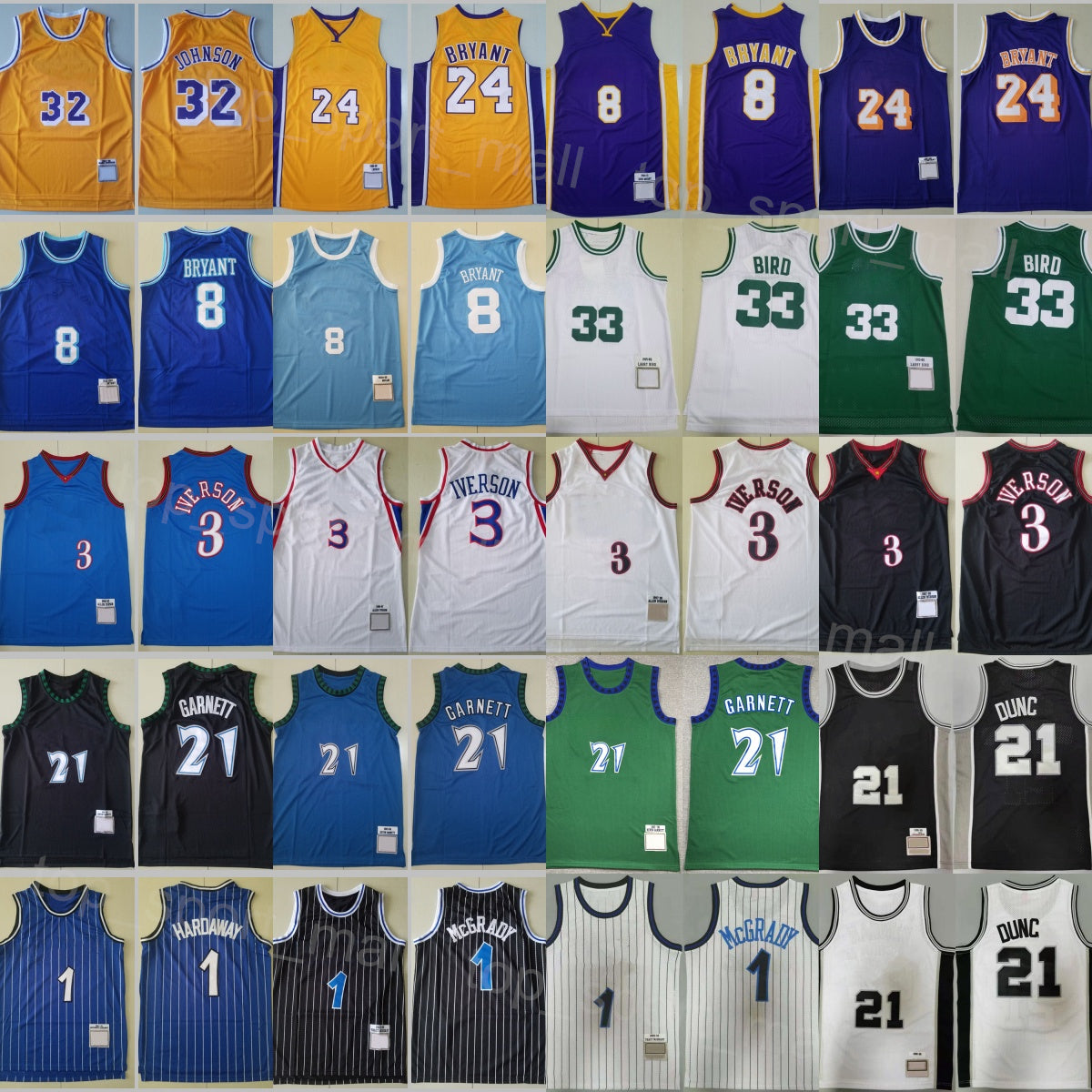 Kids Vintage Basketball Jerseys Retro Youth Shirt Allen Iverson 3 Bryant 24 Johnson 32 Larry Bird 33 Tim Duncan 21 Tracy McGrady Penny Hardaway Kevi