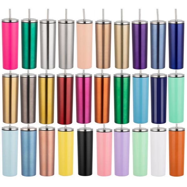 Mugs 20oz Reusable Skinny Tumbler Vacuum Double Stainless Steel Stemless Insulated Cup Coffee Mugs Vacuum Beer Cup With Seal Lid Straw Ya638