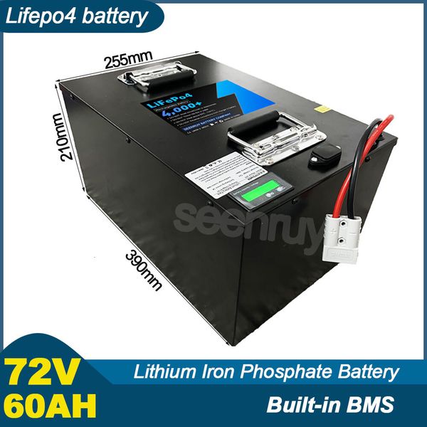 72V 60AH LIFEPO4 com carregador 50A 80A 100A Fosfato de ferro de lítio Bateria perfeita para scooter de motocicleta de triciclo quadriciclo