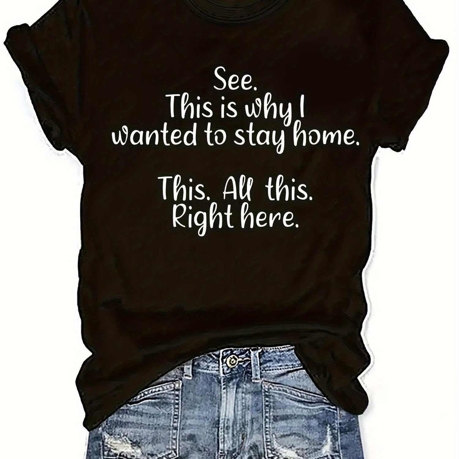 TEMU Women's Casual Round Neck T-shirt With "see I Wanted To " Print - Soft Knit Fabric, Machine Washable, - In White & Multicolor, Relaxed Fit Tee,