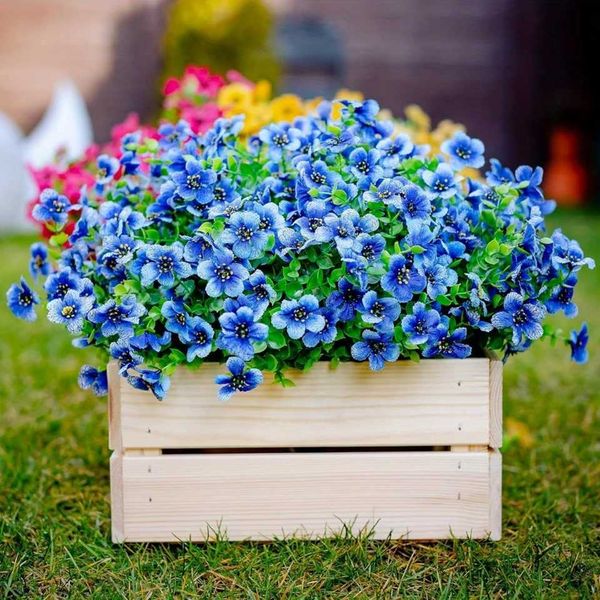 6 Bundles Artificial Flower Eucalyptus Violet UV Resistant Fake Plants Plastic Plant for Indoor Outdoor Living Ro Balcony WindT250118