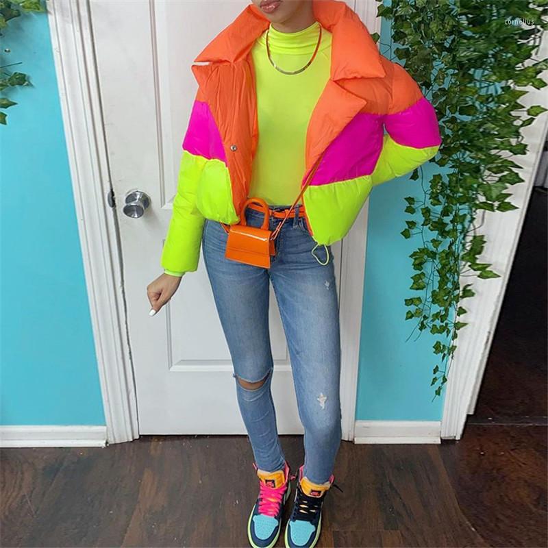 Women&#039;s Trench Coats DSMTRC Patchwork Winter Warm Streetwear Baddie Clothes Long Sleeve Fashion Outerwear Padding Puffer Funnel Neck Jacket