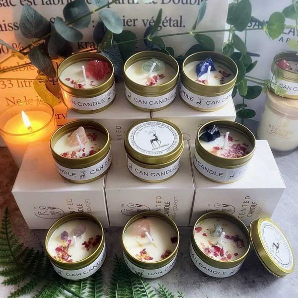 Scented Long Lasting Soy Candles Crystal Stone Dried Flower Fragrance Smokeless for Home Decorstion JarXJ241112