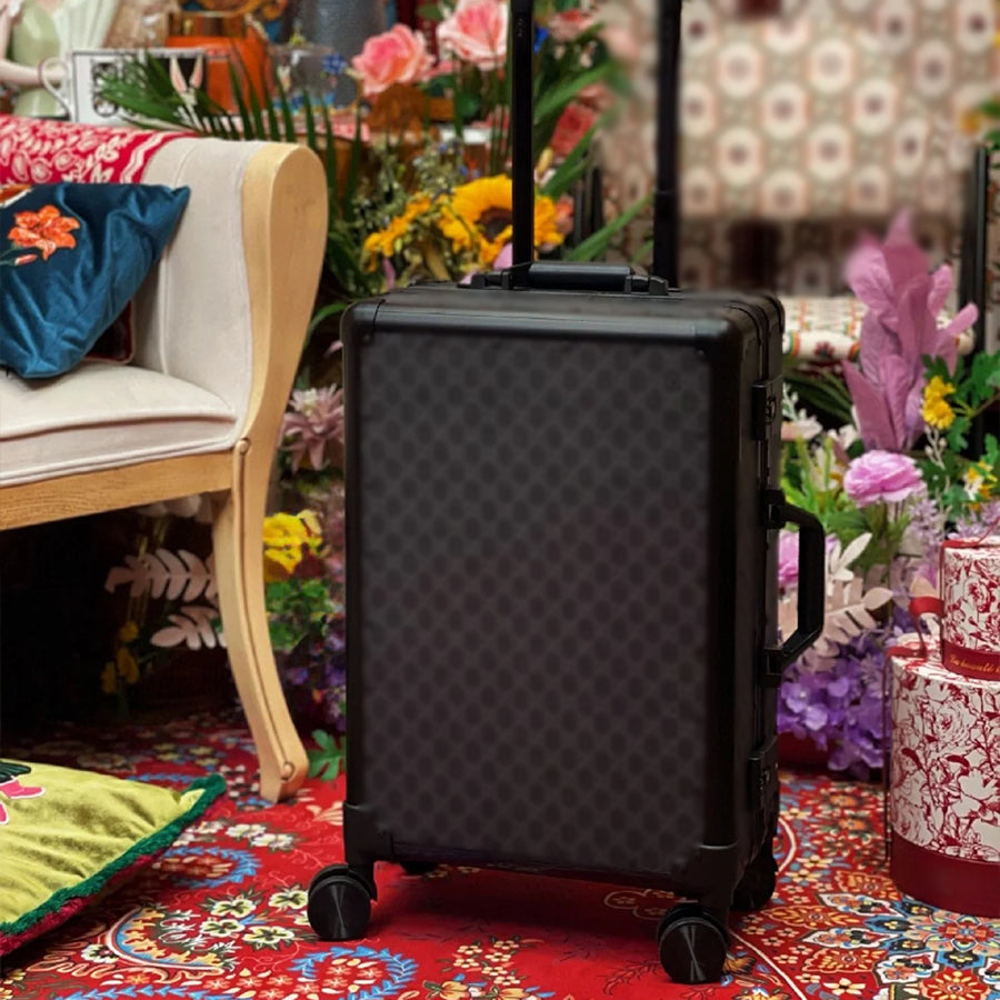 Designer Luggage Genuine Leather Suitcase Leather Travel Trolley Case Letter Pattern Wheels Password Protection 20-24 Inch Carry On Sizes Fit for Ca