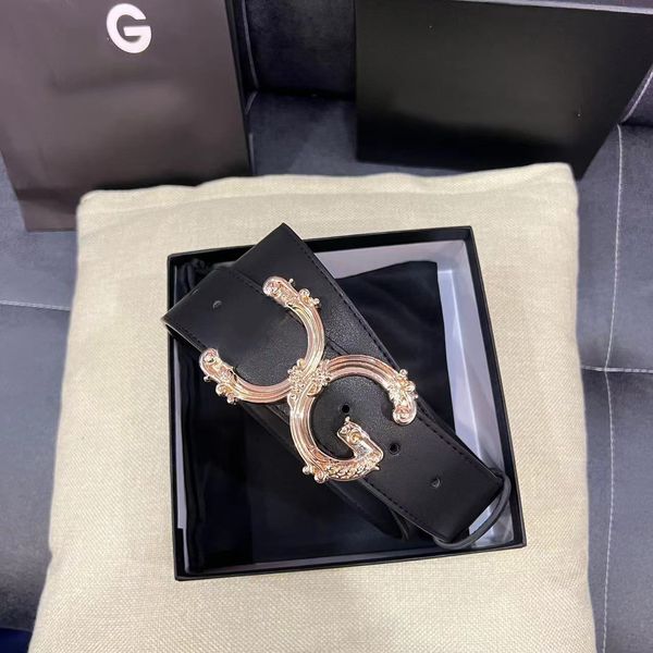 Genuine Leather Belt for Men Women Classic Smooth Buckle Letter Design 4.0cm Width 90-125cm Black